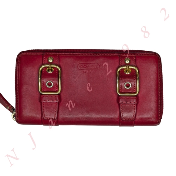 Coach Handbags - Coach Zoe Vintage Red Leather Zip Wallet Buckles Accordion Organizer EST 1941